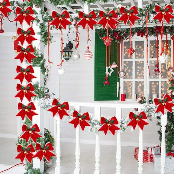 Cascabeles de cáñamo artificiales para Navidad, cajas de regalo para árboles de Navidad, lazos de decoración navideña