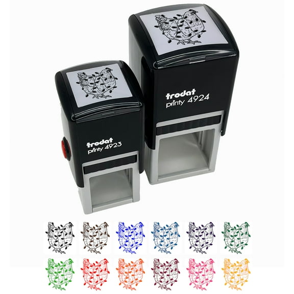 Christmas Hen Decorated with Lights Holiday Chicken Self-Inking Rubber Stamp Ink Stamper - Black Ink - Small 1 Inch