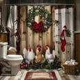 Christmas Hen Trio Shower Curtain Festive Holiday Bathroom Decor with
