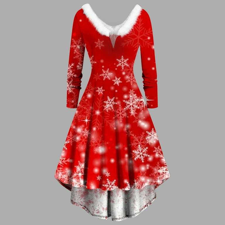 Christmas High Low Dress for Women Plus Size Mrs Claus Costume