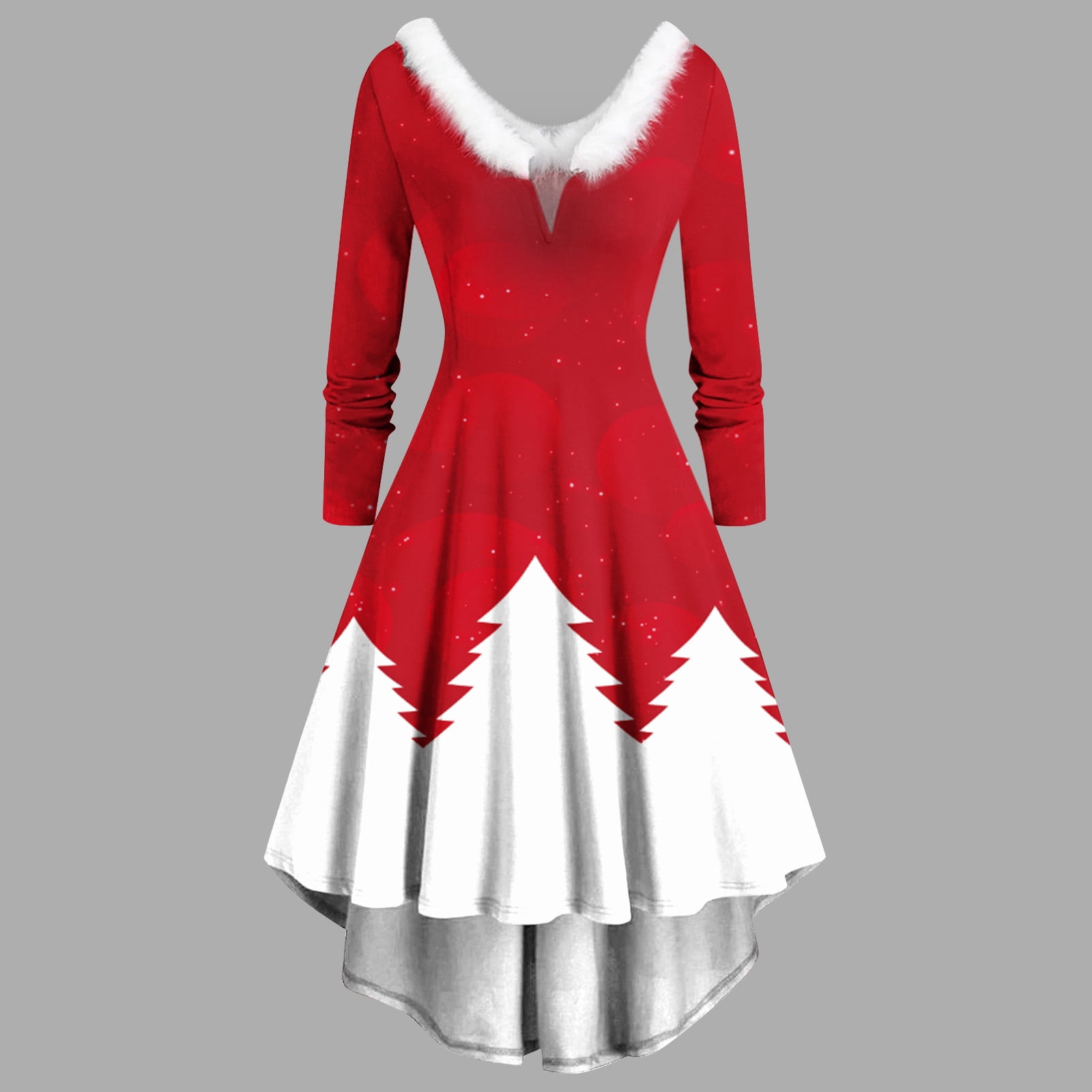 Christmas High Low Dress for Women Plus Size Mrs Claus Costume Xmas ...
