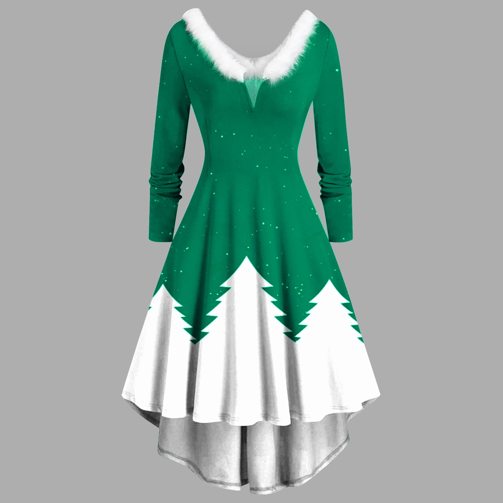 Christmas High Low Dress for Women Plus Size Mrs Claus Costume Xmas