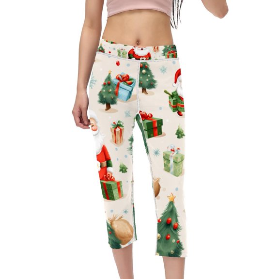 Christmas High Waist Capris - Not See-Through Printed Leggings for Women, Gym Pants, Suitable for Running, Fitness, Yoga