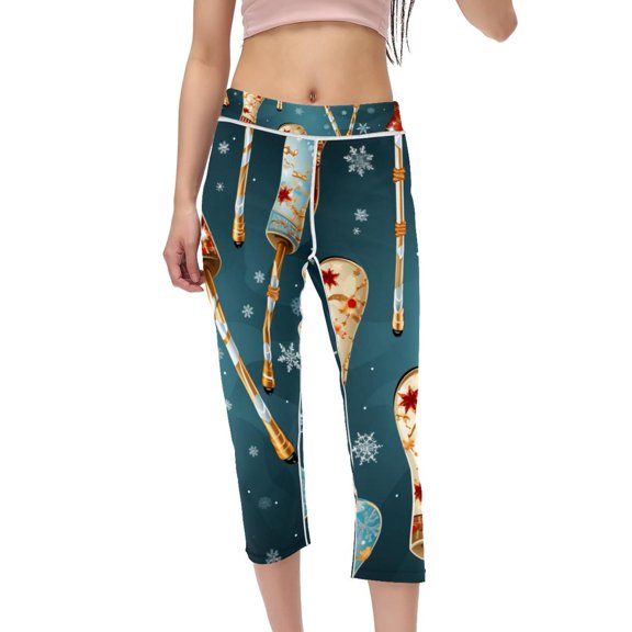 Christmas High Waist Capris Not See-Through Printed Women's Leggings for Running Fitness Yoga Gym Pants