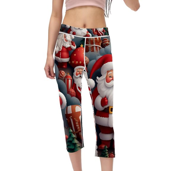 Christmas High Waist Capris Women's Yoga Leggings Compression Gym Pants for Running Fitness Printed Non See-Through