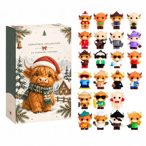 Cow Db Christmas Highland Cow 24-Day Countdown 8D Set, Plastic Surprise ...