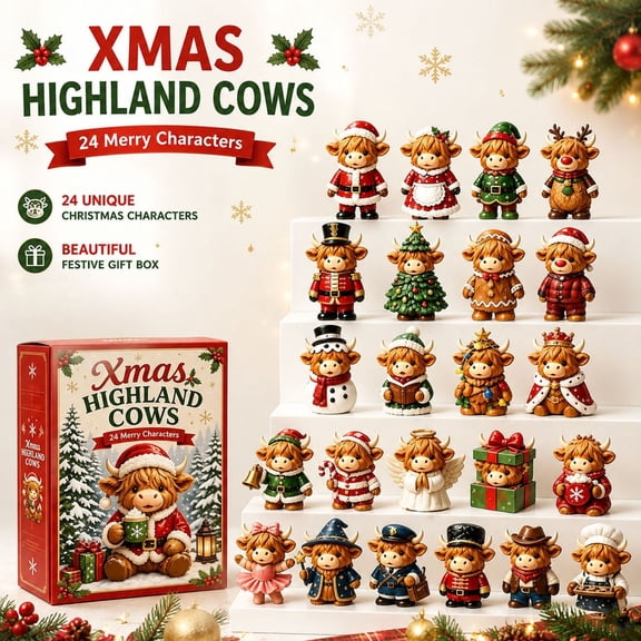 Christmas Highland Cow Advent Calendar 2026, Countdown Calendar with Mini Highland Cow Figurines, Holiday Gift for Kids Adults