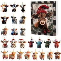 Christmas Highland Cow Advent Calendar, 24 Days Of Christmas Countdown Calendar Hanging Ornament, Christmas Tree Cartoon Cow Decorative Pendants