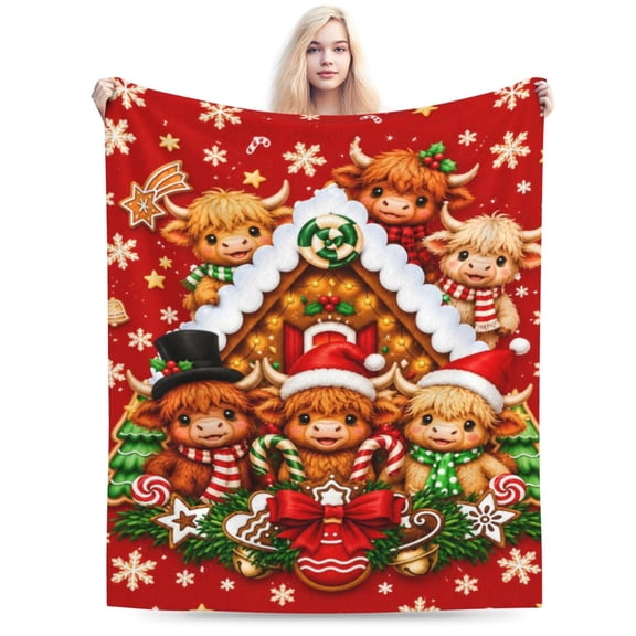 Christmas Highland Cow Blanket Gift Throw Blanket Cozy Soft Holiday Home Decor Gift for Cow Lovers 50x40