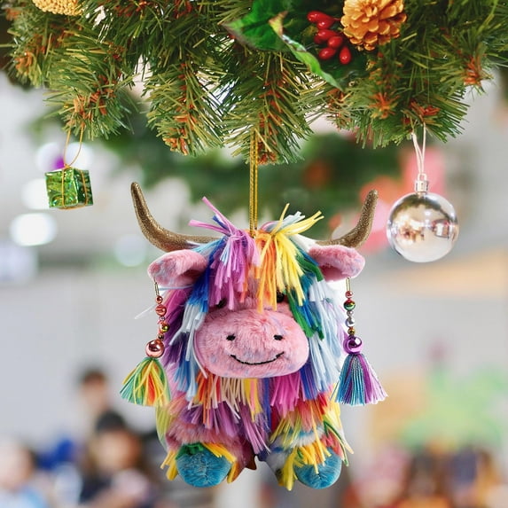 Christmas Highland Cow Decor - Funny Cartoon Acrylic Cow Ornaments for Christmas Tree, Personalized Animal Themed Holiday Home Decoration Pendants
