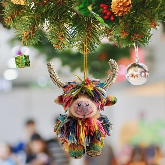 Christmas Highland Cow Decor - Funny Cartoon Acrylic Cow Ornaments for Christmas Tree, Personalized Animal Themed Holiday Home Decoration Pendants