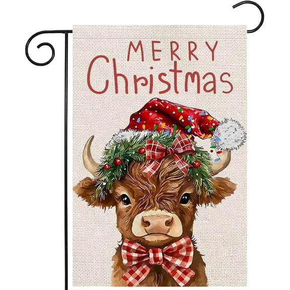 Christmas Highland Cow Garden Flag 12x18 Vertical Double Sided Outdoor Seasonal Winter Home Decoration
