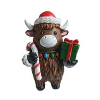 Christmas Highland Cow Resin Statue with Festive Decor, Holiday Tabletop Sculpture for Mantel Shelf Decorations, Unique Gift for Christmas Home Accents