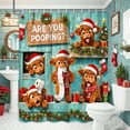 thumbnail image 1 of Christmas Highland Cow Shower Curtain, Funny Are You Pooping Sign Farm Animal Bathroom Decor, Xmas Humor Holiday Art, Waterproof Washable Fabric with Hooks,70X85in, 1 of 1