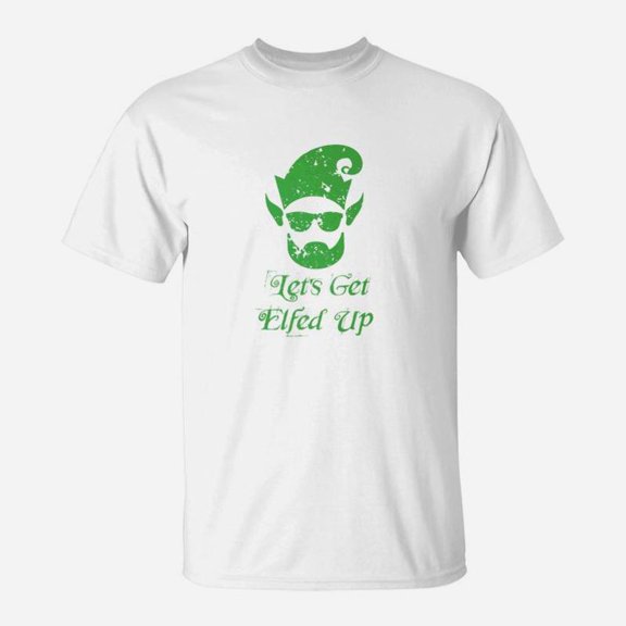 Christmas Hipster Elf Lets Get Elfed Up Beard Hat TShirt