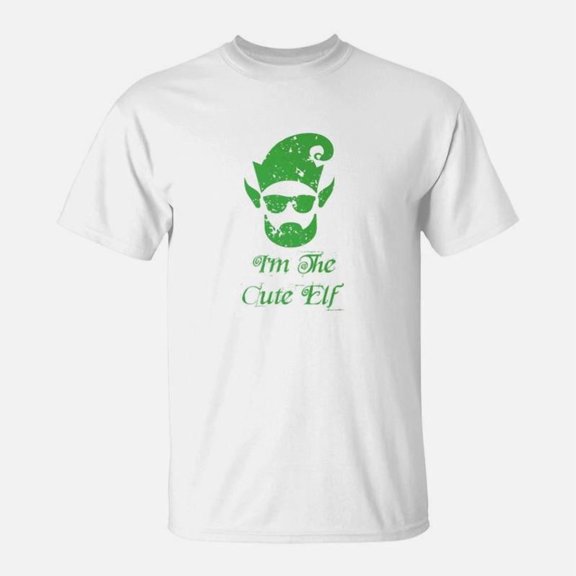 Christmas Hipster Im The Cute Elf Beard Hat Ears Tee TShirt