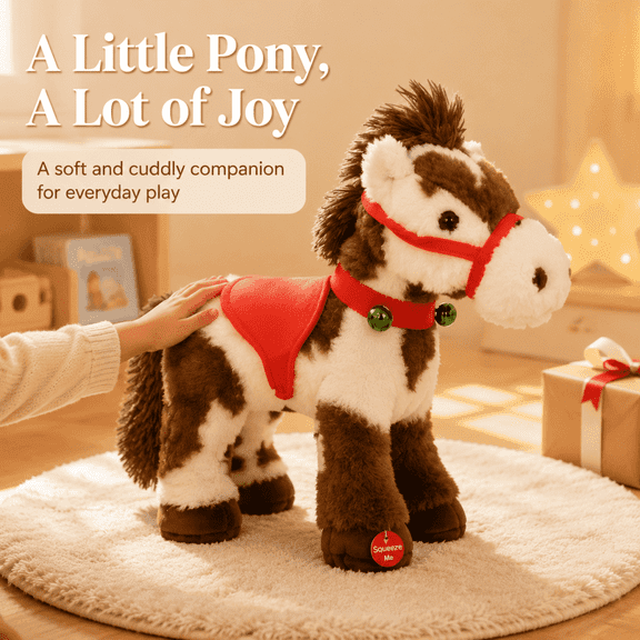 Christmas Animated Plush Pony Toy, Spotted Soft Stuffed Horse Animal Gift for Boys and Girls