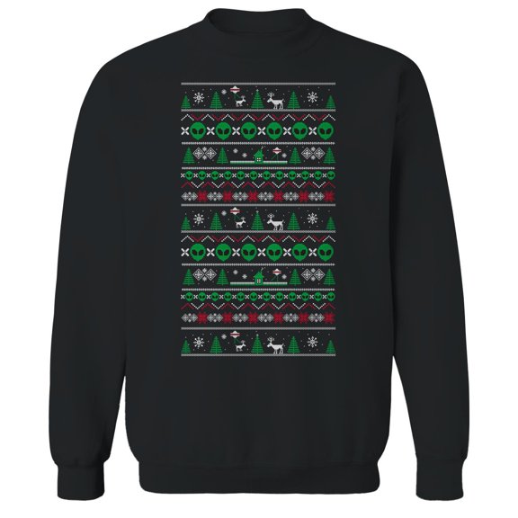Christmas Holiday Alien Xmas Sweater Print Graphic Black Men's Cotton Pullover Sweatshirt