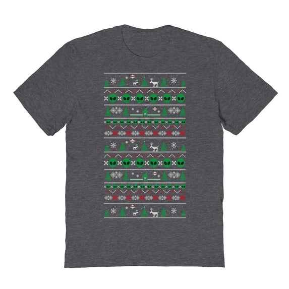 Christmas Holiday Alien Xmas Sweater Print Graphic Dark Heather Men's Cotton T-Shirt