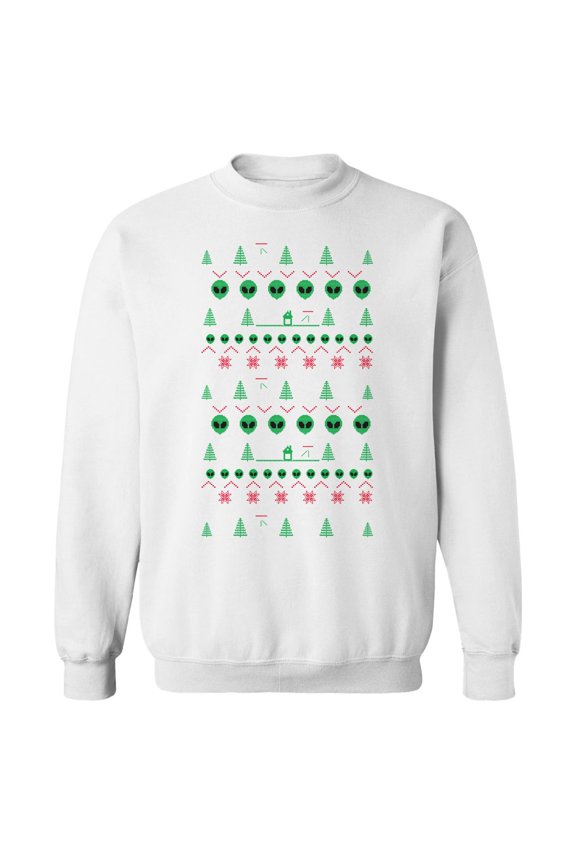 Christmas Holiday Alien Xmas Sweater Print Graphic White Men's Cotton Pullover Sweatshirt