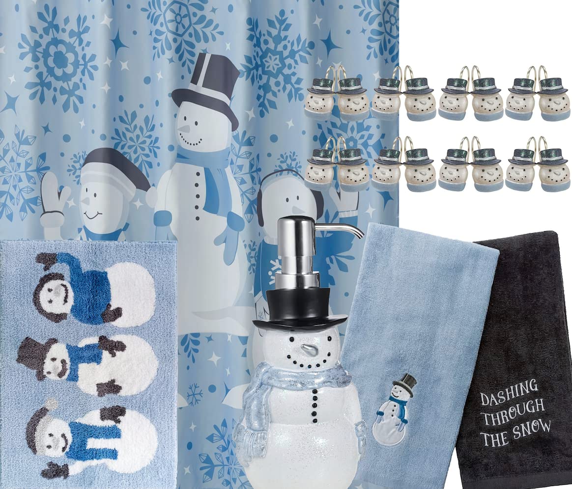 Christmas Holiday Bathroom Accessory Set With Resin Liquid Soap Pump Bath Rug Shower