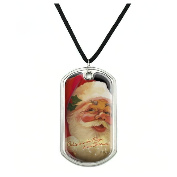 Christmas Holiday Believe in the Magic Military Dog Tag Pendant Necklace with Cord