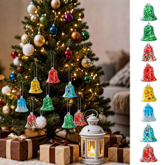 Christmas Holiday Bell Glass Ornament, Elegant Festive Decoration for Tree and Home, Seasonal Gift for Celebrations