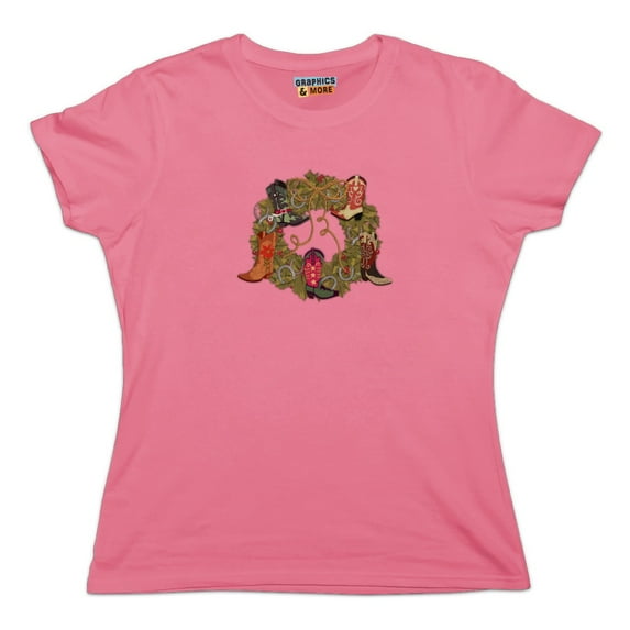 Christmas Holiday Boot Wreath Cowboy Horshoes Western Women's Novelty T-Shirt
