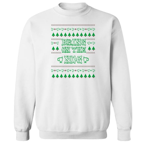 Christmas Holiday Bring On The Nog Graphic White Men's Cotton Pullover Sweatshirt