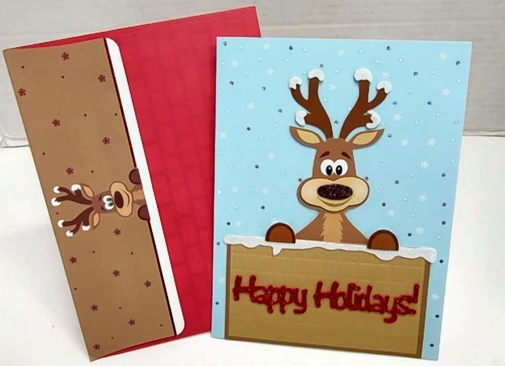 Christmas Holiday Burgoyne "Happy Holidays 3D Reindeer Greeting Card W/Envelope