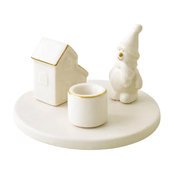 Christmas Holiday Candle Holder Ceramic Christmas Reindeer Snowy Houses Scene Decorative Accent For Dining Table Mantel Living Room Seasonal Display White 5.12" (Snow Candlestick)