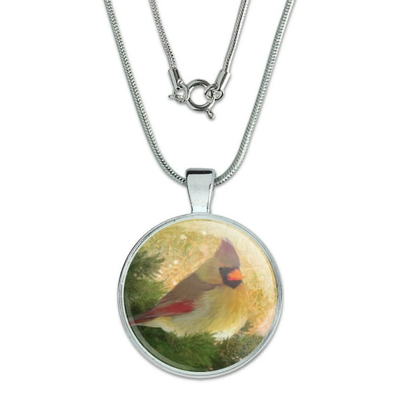 Christmas Holiday Cardinal Bird 1" Pendant with Sterling Silver Plated Chain