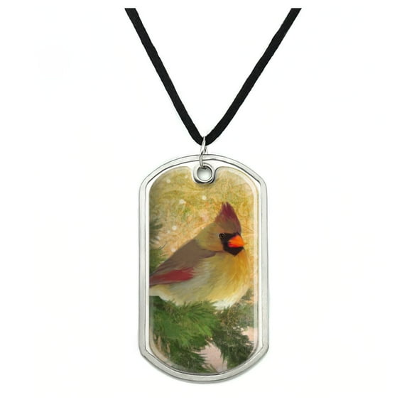 Christmas Holiday Cardinal Bird Military Dog Tag Pendant Necklace with Cord