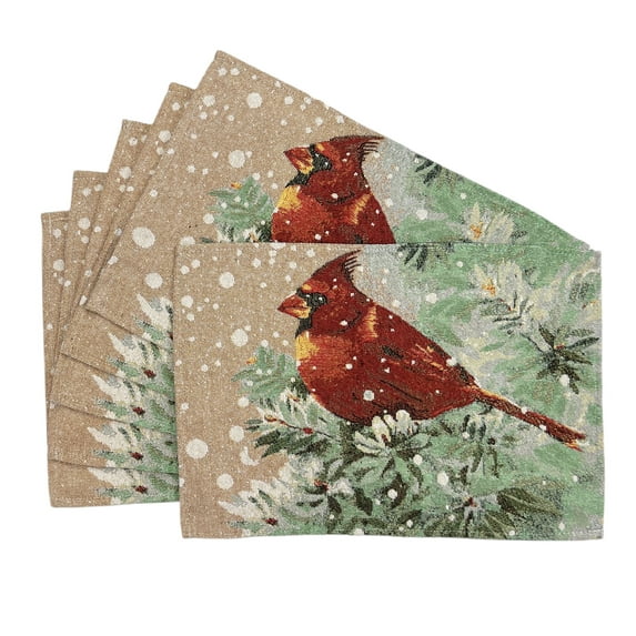 Serafina Home Christmas Holiday Cardinal Placemats, Set of 6, 13" x 19" Inches