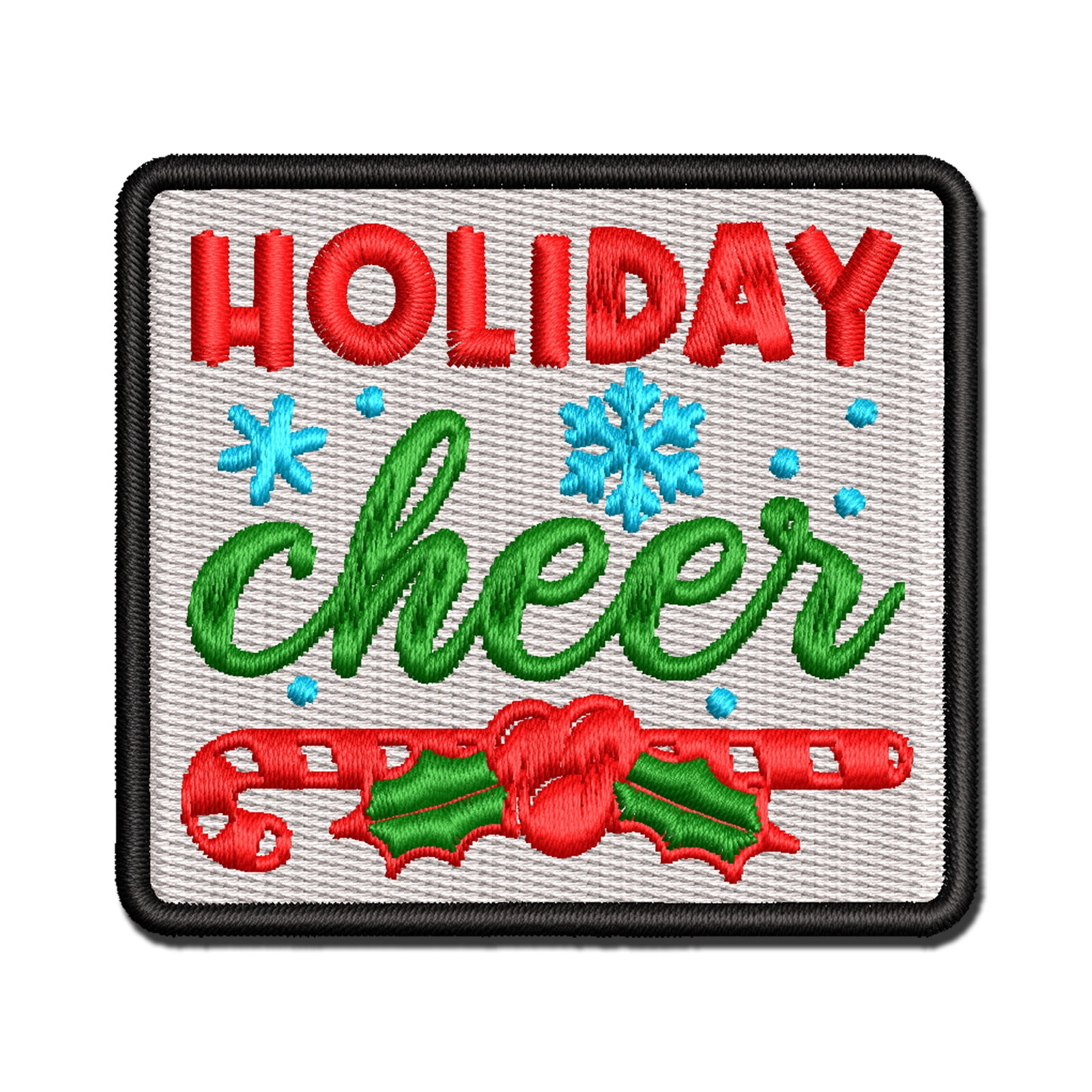Christmas Holiday Cheer Candy Cane and Holly Applique Multi-Color Embroidered Iron-On Patch - 3.5 Inch Large