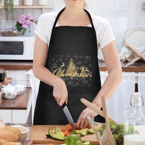 Christmas Holiday Chef Kitchen Apron - Gold-Trees Custom Apron for Women