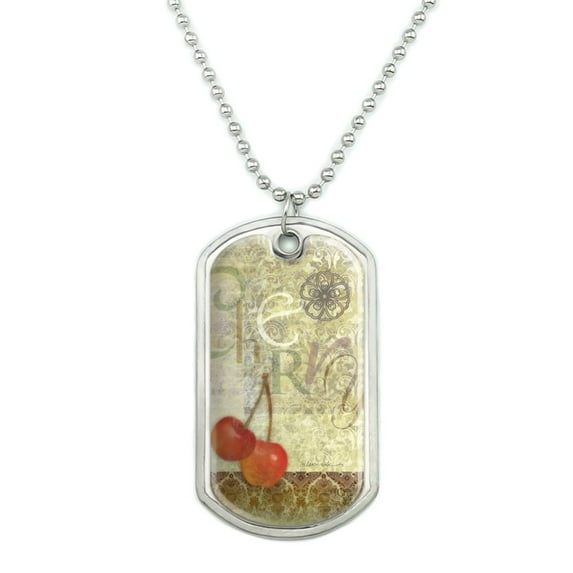 Christmas Holiday Cherry Cherries Red Green Military Dog Tag Pendant Necklace with Chain