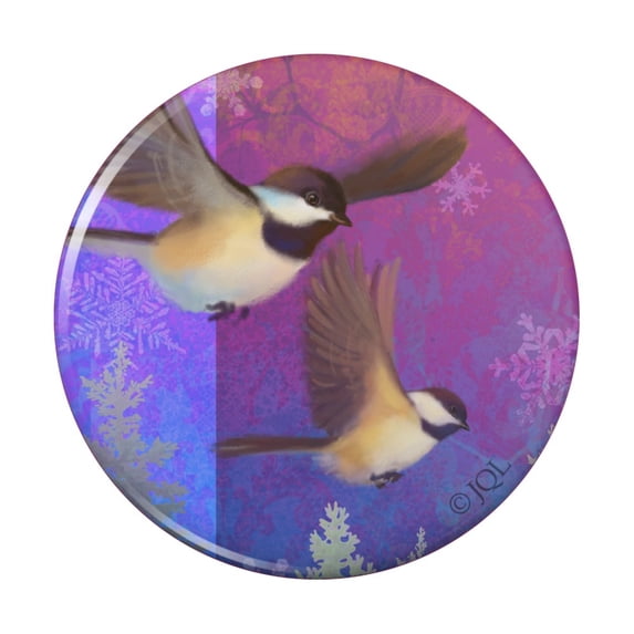 Christmas Holiday Chickadees Birds Kitchen Refrigerator Locker Button Magnet