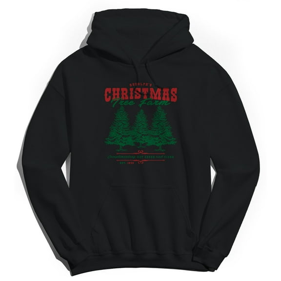 Christmas Holiday Christmas Tree Farm Graphic Black Men's Cotton Pullover Hoodie
