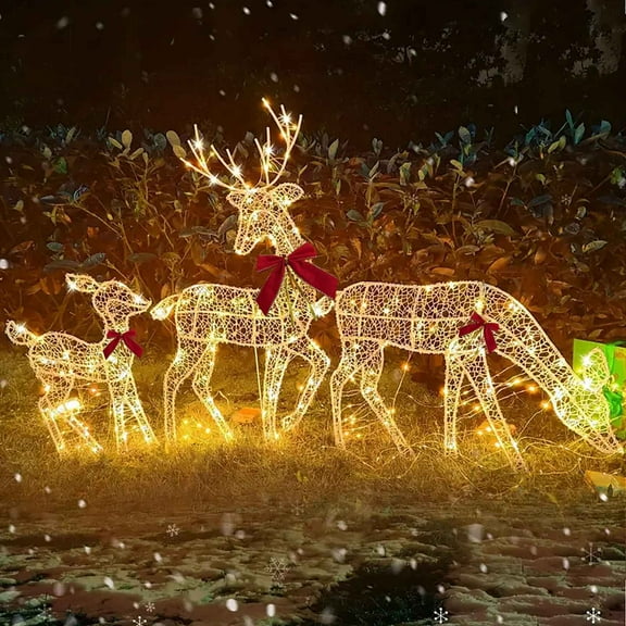 PRETXORVE Outdoor Christmas Decorations, Christmas New Outdoor Decoration Luminous Deer Three Piece Set Gardening Decoration Ornaments