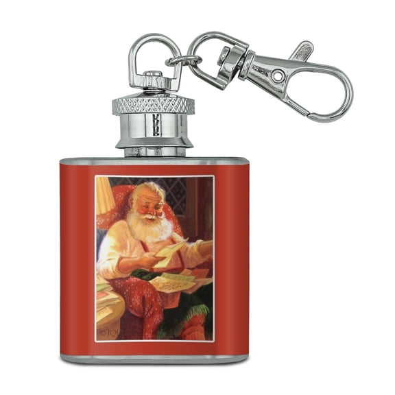 Christmas Holiday Dear Santa Reading Letters Stainless Steel 1oz Mini Flask Key Chain