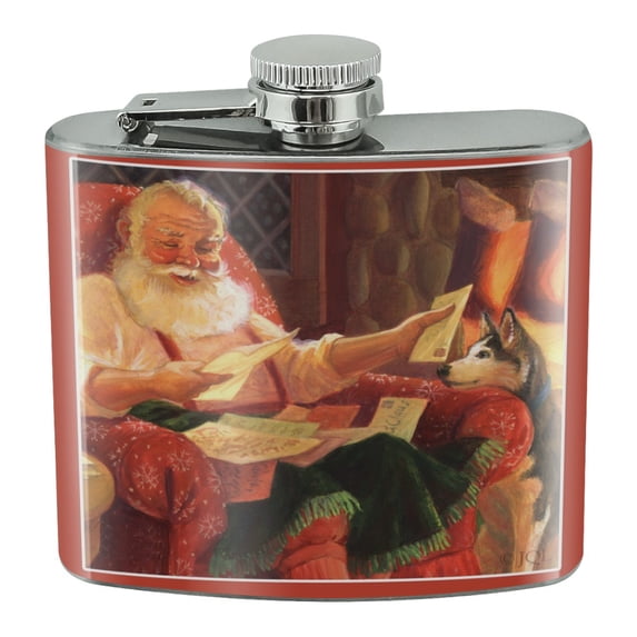 Christmas Holiday Dear Santa Reading Letters Stainless Steel 5oz Hip Drink Kidney Flask