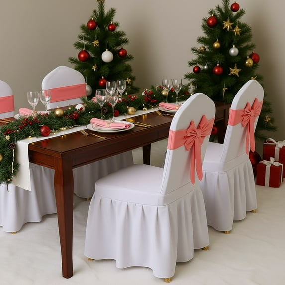 Christmas Holiday Decor New Christmas Bow Chair Decoration Ties Bow Stretch Floating Decorative Tape for Many Holiday Party Decorations Chair Cover Not Included, Pinks