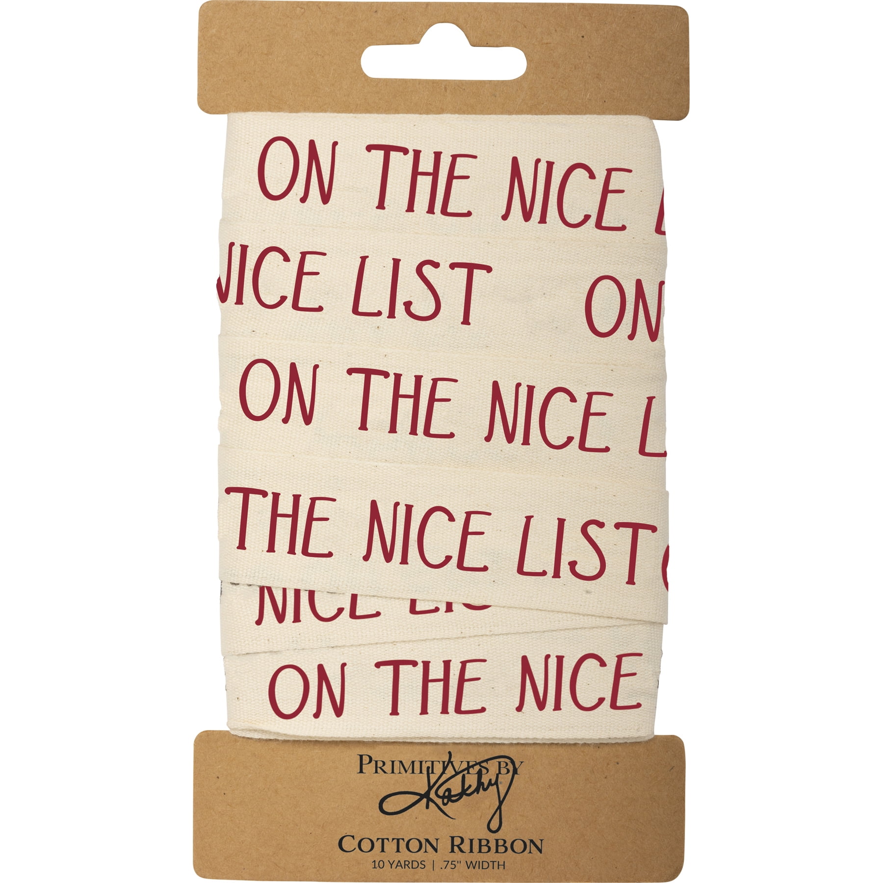 Christmas Holiday Decortaion On The Nice List Ribbon, 10 Yards, White, Cotton