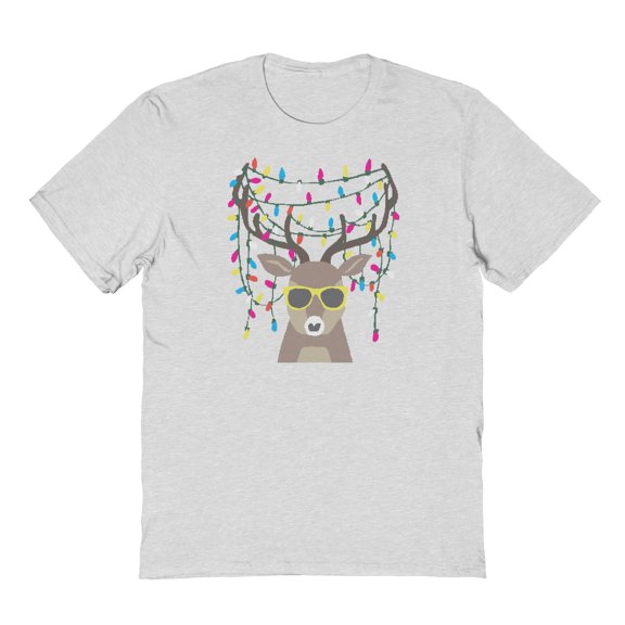 Christmas Holiday Deer Lit Graphic Ash Grey Men's Cotton T-Shirt