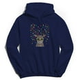 thumbnail image 1 of Christmas Holiday Deer Lit Graphic Navy Men's Cotton Pullover Hoodie, 1 of 1
