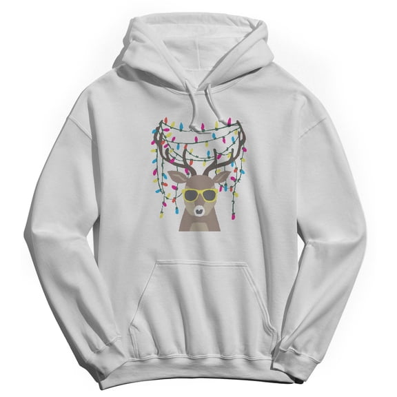 Christmas Holiday Deer Lit Graphic White Men's Cotton Pullover Hoodie