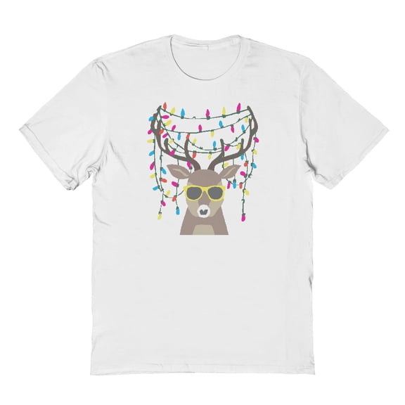 Christmas Holiday Deer Lit Graphic White Men's Cotton T-Shirt