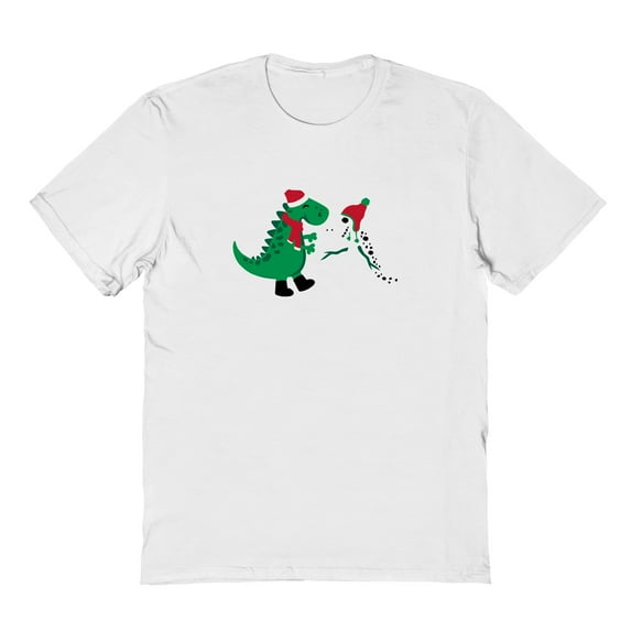 Christmas Holiday Dino Snow Graphic White Men's Cotton T-Shirt