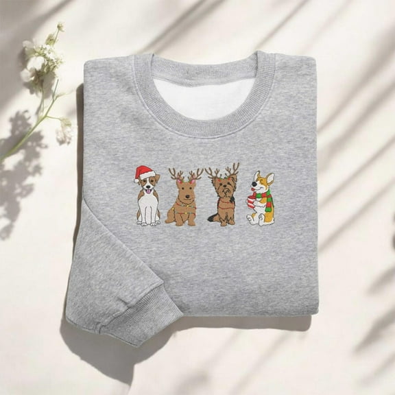 Christmas Holiday Dog Embroidered Sweatshirt